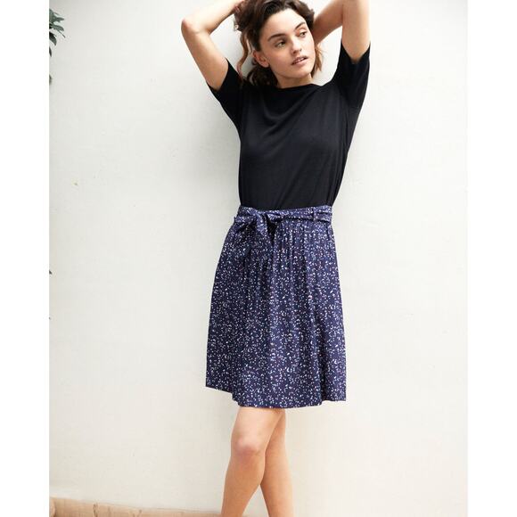 Comptoir Des Cotonniers Navy Blue Confetti Print Bow Waist Flowy Skirt womens S - Picture 13 of 15